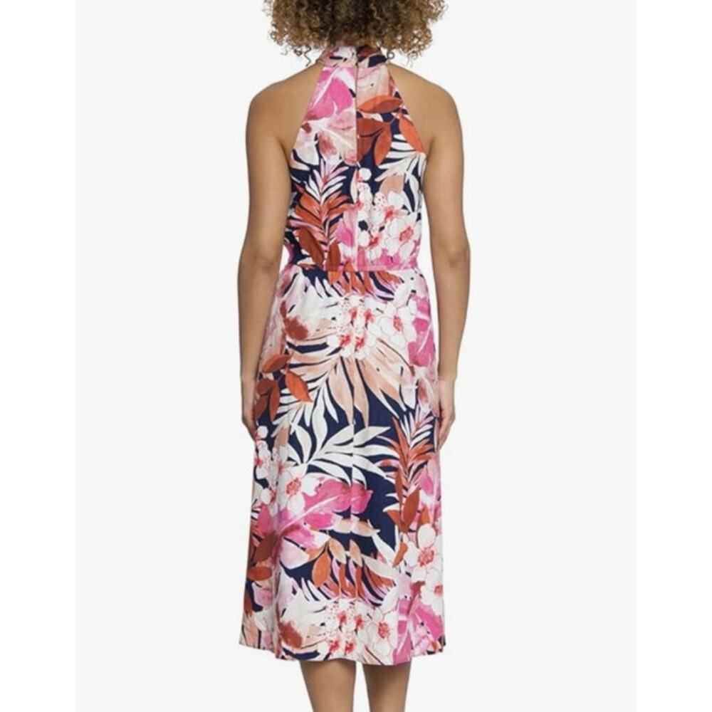 Maggy London Tropical Floral Print Halter Midi Dress with Cinched Waist NWT - Picture 3 of 11